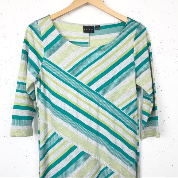 Tribal Long Sleeve Midi Dress Green Stripe Medium - Picture 1 of 7